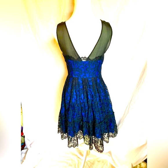 Moulinette Soeurs Black Lace Blue Dress Prom Wedding Guest Whimsigoth Size 0 - Picture 13 of 13